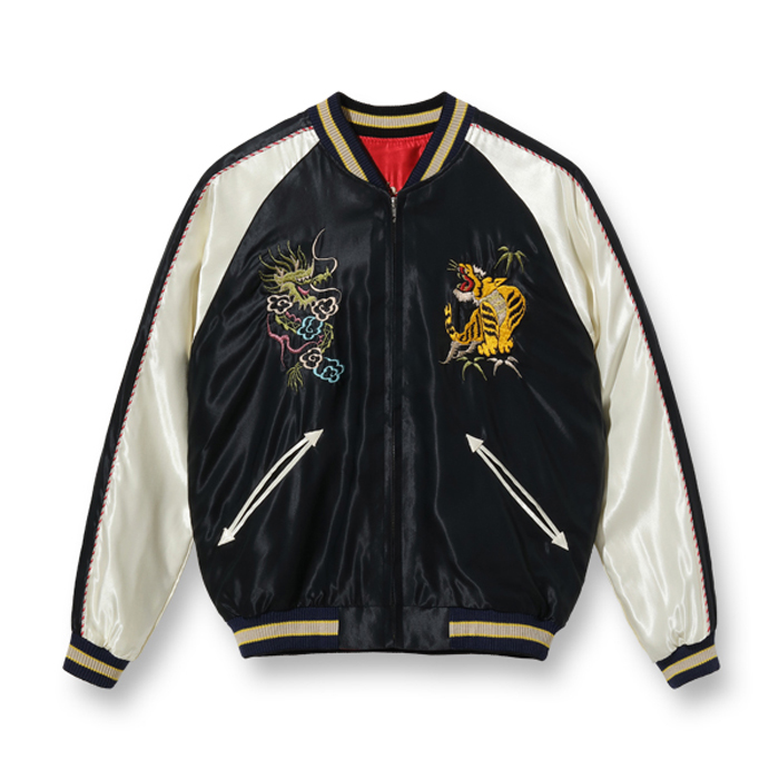 テーラー東洋 Lot No. TT15273-119 / Late 1940s - Early 1950s Style Acetate Souvenir Jacket “DRAGON HEAD” × “JAPAN MAP” BLACK
