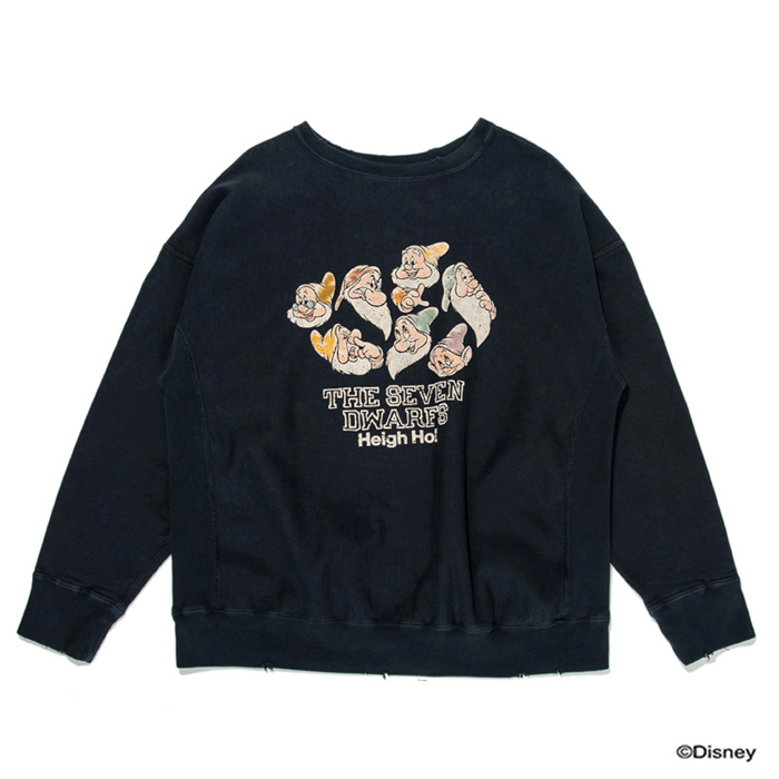 バウワウ BW2302-SDSS SEVEN DWARFS SWEAT SHIRTS ブラック フロッキープリント スウェット 7人の小人