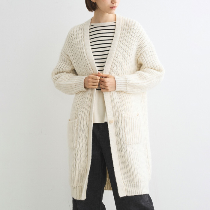 30％OFF スリードッツ BS701Y Big stitch sweater longcardigan off white ビッグステッチ ロングカーディガン オフホワイト レディース