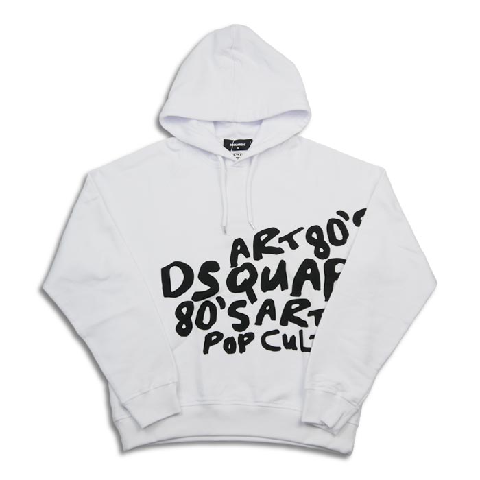 ディースクエアード S74GU0775 D2 Pop 80's Cool Fit Hoodie Sweatshirt ホワイト メンズ ロゴ プリント フーディー D2 プルオーバー パーカー プリント ロゴ