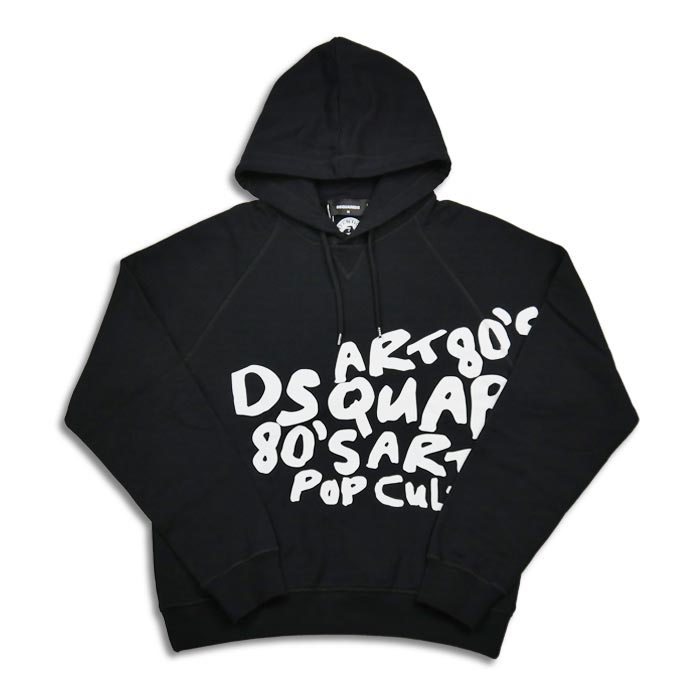 ディースクエアード S74GU0775 D2 Pop 80's Cool Fit Hoodie Sweatshirt ブラック メンズ ロゴ プリント フーディー D2 プルオーバー パーカー プリント ロゴ