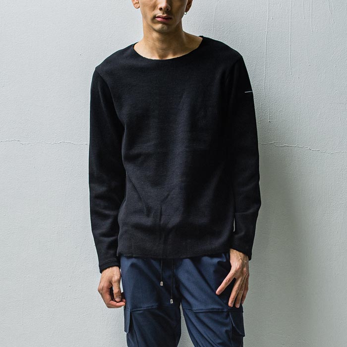 31th Collection リサウンドクロージング BASIC-CUT-001 ST COTTON waffle Thermal BLACK カットオフサーマル ブラック メンズ