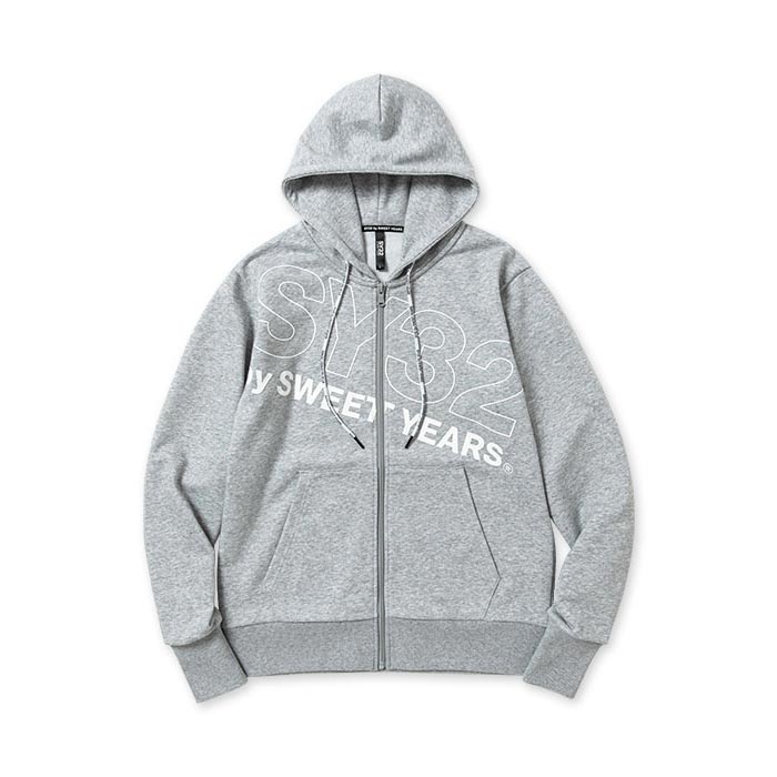 SY32 by SWEET YEARS 13007 SLASH BIG LOGO ZIP HOODIE スラッシュ ビッグ ロゴ ジップ フーディー グレー