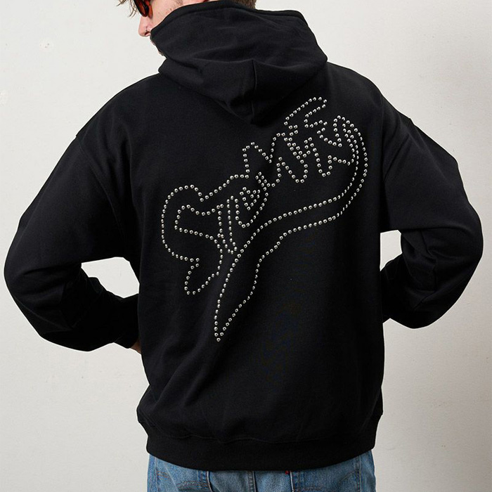 STUD MUFFIN(スタッドマフィン) 614-02858 ヘビーウエイト裏毛パイル メタルスタッズウェービーロゴプルパーカー BK