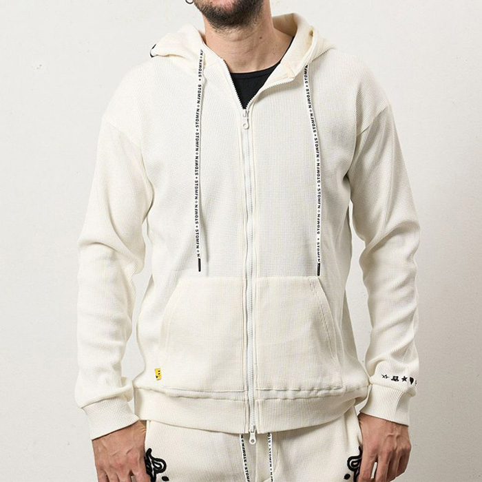 STUD MUFFIN(スタッドマフィン) 614-02863 ヘビーウエイトコットンワッフル ペイズリーサガラジップパーカー ホワイト