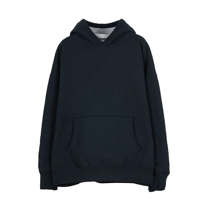 SWEAT HOODED W-FACE WASH :BLACK
