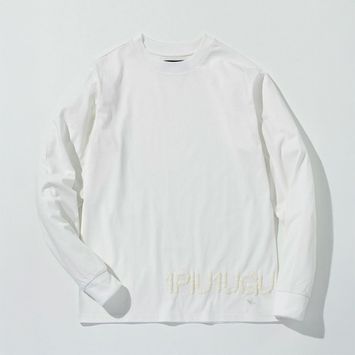 1PIU1UGUALE3 RELAX(ウノピゥウノウグァーレトレ リラックス) ハンドライクエンボスロゴロングTシャツ UST-26084 ホワイト