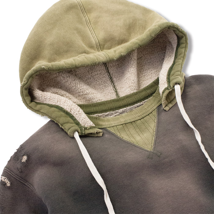 フルカウント 3752-BRONZED After Hood Sweat Shirt Mother Cotton'2Tone' 後付けパーカー  InkBlack×Olive