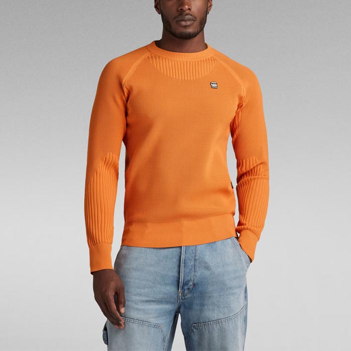 ジースターロウ D24456-D465-1018 Engineered Knitted Sweater オレンジ メンズ ニット セーター ジースター レギュラーフィット サマーニット リブ編み