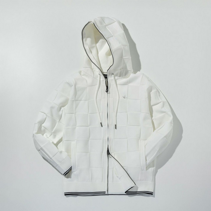 1PIU1UGUALE3 RELAX(ウノピゥウノウグァーレトレ リラックス) ブロックニットジップアップフーディー USK-26010 ホワイト