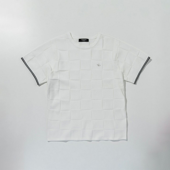 1PIU1UGUALE3 RELAX(ウノピゥウノウグァーレトレ リラックス) ブロックニット半袖Tシャツ USK-26015 ホワイト