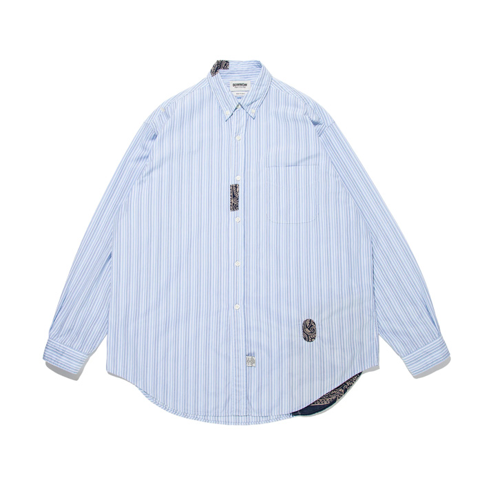 バウワウ BW241-BRSS BANDANNA REPAIR STRIPE SHIRTS BLUE STRIPE バンダナ ストライプ ボタンダウンシャツ ブルー メンズ