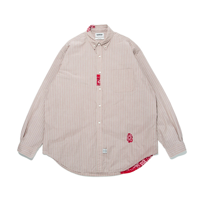 バウワウ BW241-BRSS BANDANNA REPAIR STRIPE SHIRTS BROWN STRIPE バンダナ ストライプ ボタンダウンシャツ ブラウン メンズ