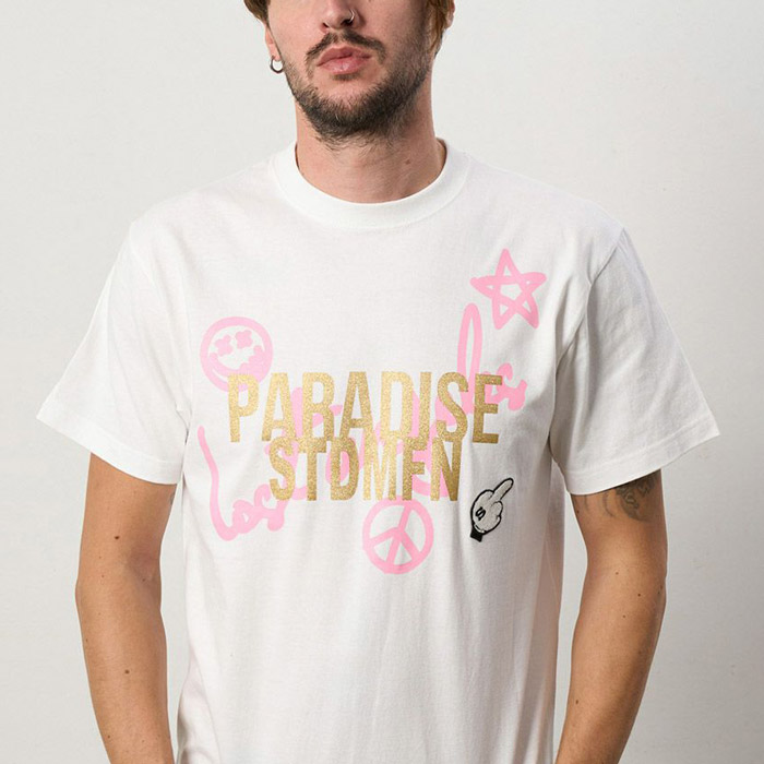 スタッドマフィン 414-02680 5.6ozコットン天竺 PARADISEグリッター＆サガラパッチTシャツ WHT