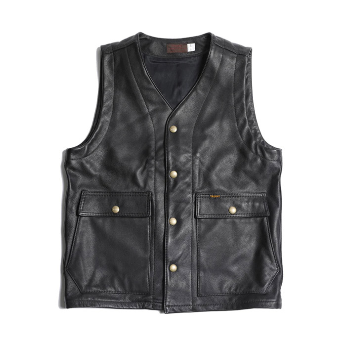 トロフィークロージング TR-YL07 Rancher Steerhide Vest Steer Oil  オイルステアレザー ベスト ブラック メンズ