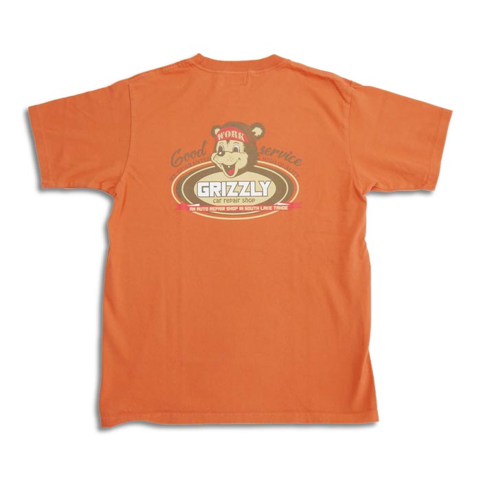 フェローズ 24S-PT11 GRIZZLY car repair shop メンズ プリント Tシャツ M.オレンジ 半袖 バックプリント 車整備会社 スタッフTee