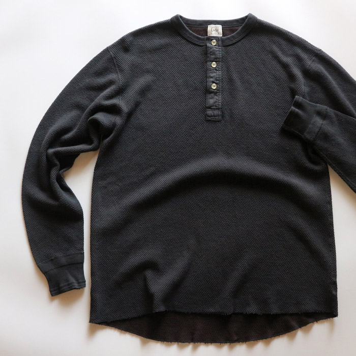 ループアンドウェフト LRH1036 DOUBLE FACE HEX HONEYCOMB HENLEY NECK THERMAL A.BLACK ヘンリーネックサーマル アンティークブラック メンズ