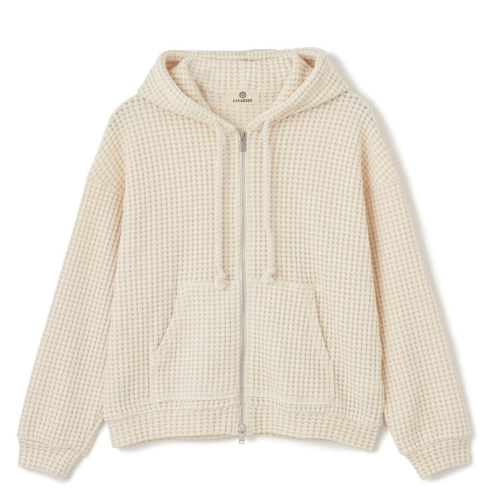 シーグリーン LSEA24S8644-M BIG WAFFLE HOODIE CREAM ワッフルジップアップフーディ クリーム レディース