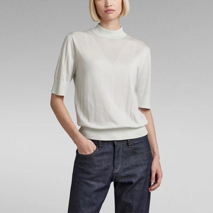 28％OFF ジースターロウ D21962-D166-D607 CORE MOCM NECK KNITTED SWEATER レディース モックネック 半袖 ニット