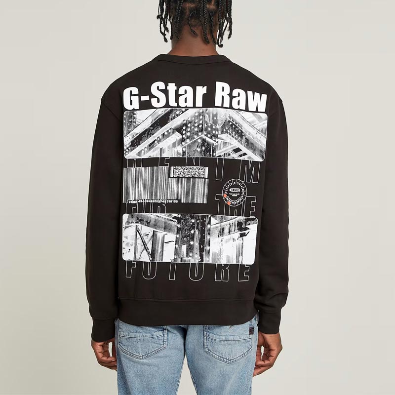 ジースターロウ D26278-D257-6484 Substance Back Graphic Relaxed Sweater ブラック メンズ 長袖 プリント スウェット バックプリント