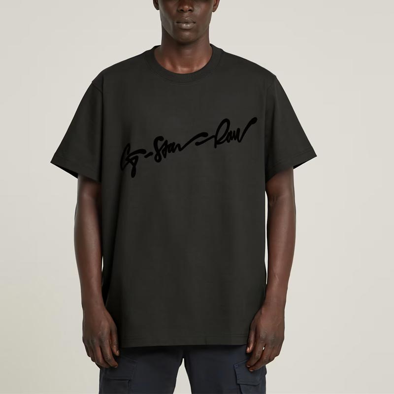 ジースターロウ D25148-C784-6484 Flock G-Script Loose T-Shirt ブラック メンズ 半袖 プリント Tシャツ