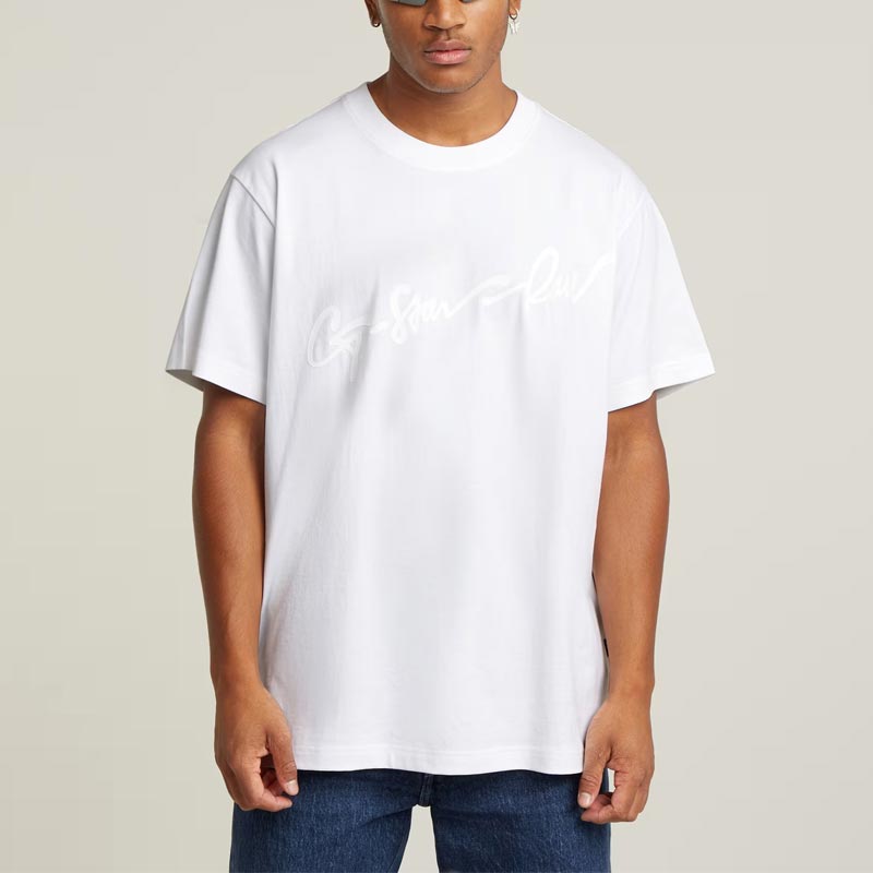 ジースターロウ D25148-C784-110 Flock G-Script Loose T-Shirt ホワイト メンズ 半袖 プリント Tシャツ