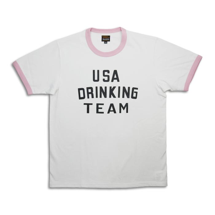 ジョーマッコイ MC23030 JOE MCCOY TEE / USA DRINKING TEAM ホワイト メンズ 半袖 プリント Tシャツ リンガーT