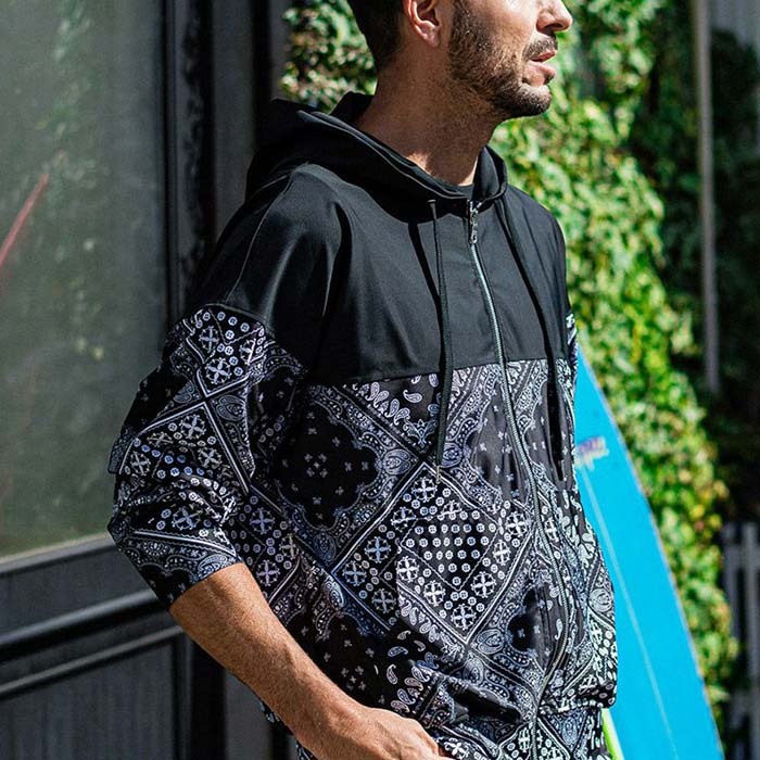 32th Collection リサウンドクロージング RC32-C-001 PAISELY RUSH OVER ZIPUP HOODIE BANDANABK メンズ ラッシュガード オーバーサイズパーカー