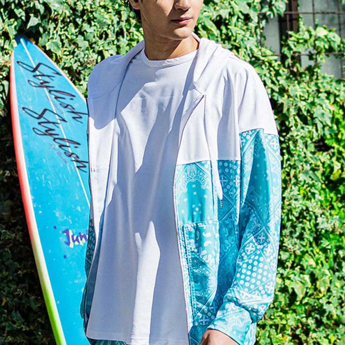 32th Collection リサウンドクロージング RC32-C-001 PAISELY RUSH OVER ZIPUP HOODIE BANDANABULEGR メンズ ラッシュガード オーバーサイズパーカー