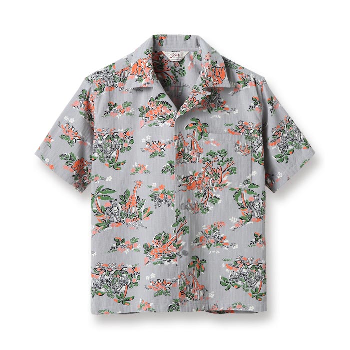 スターオブハリウッド  DOBBY COTTON OPEN SHIRT “AFRICAN ANIMALS” 115 グレー