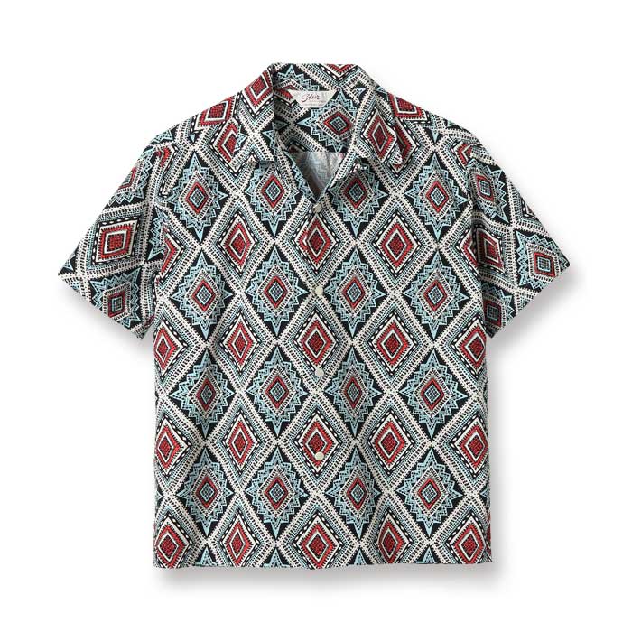 スターオブハリウッド BROAD COTTON OPEN SHIRT “GEOMETRIC DIAMOND” ブルー