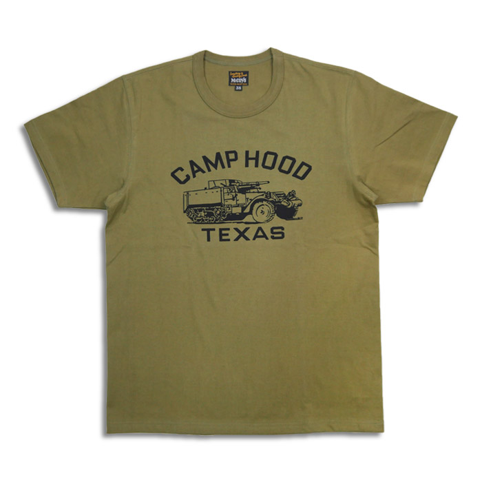 ザ リアルマッコイズ MC23005 MILITARY TEE / CAMP HOOD バインダーネック メンズ 半袖 プリント Tシャツ オリーブ