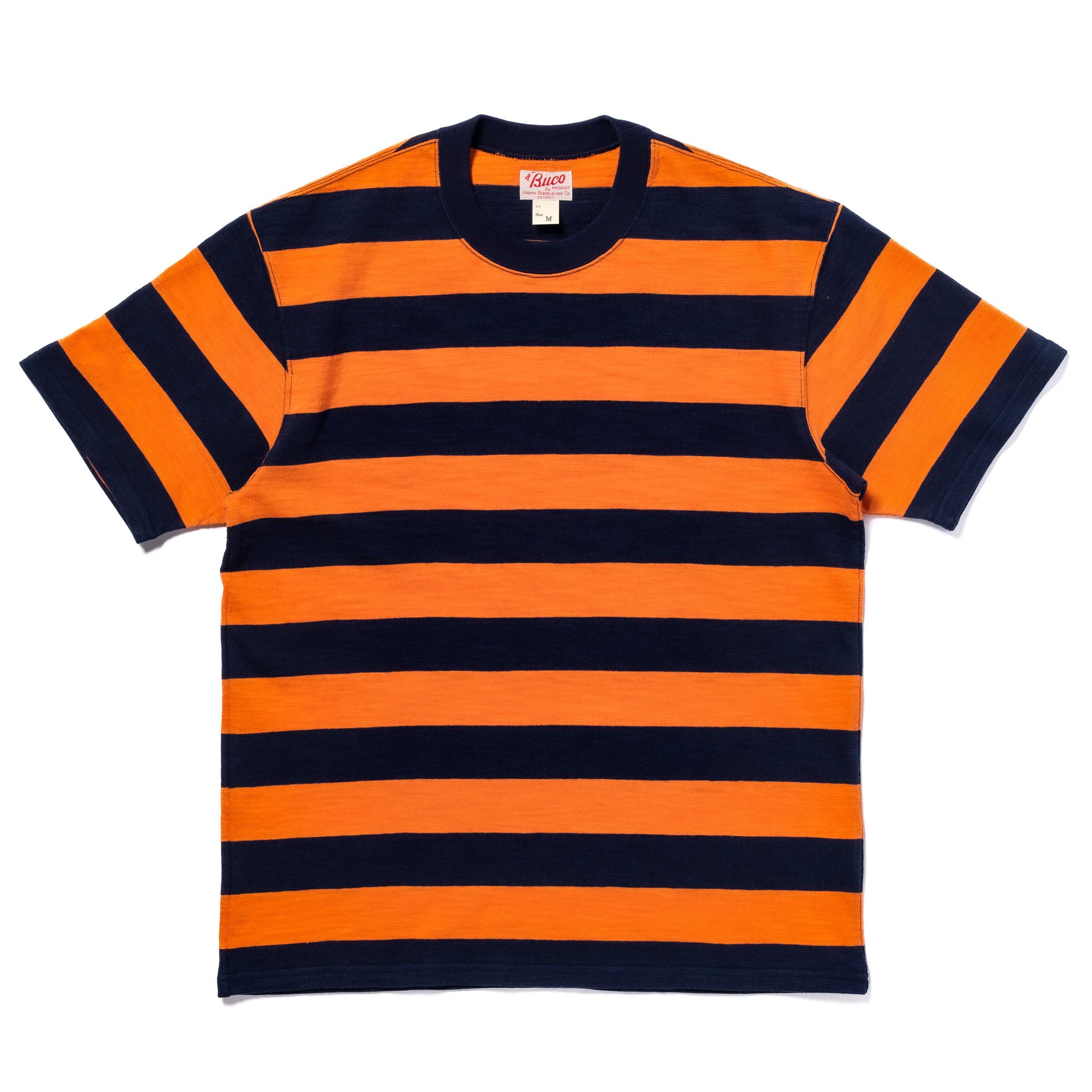 BUCO STRIPE TEE S/S:ORANGE×NAVY