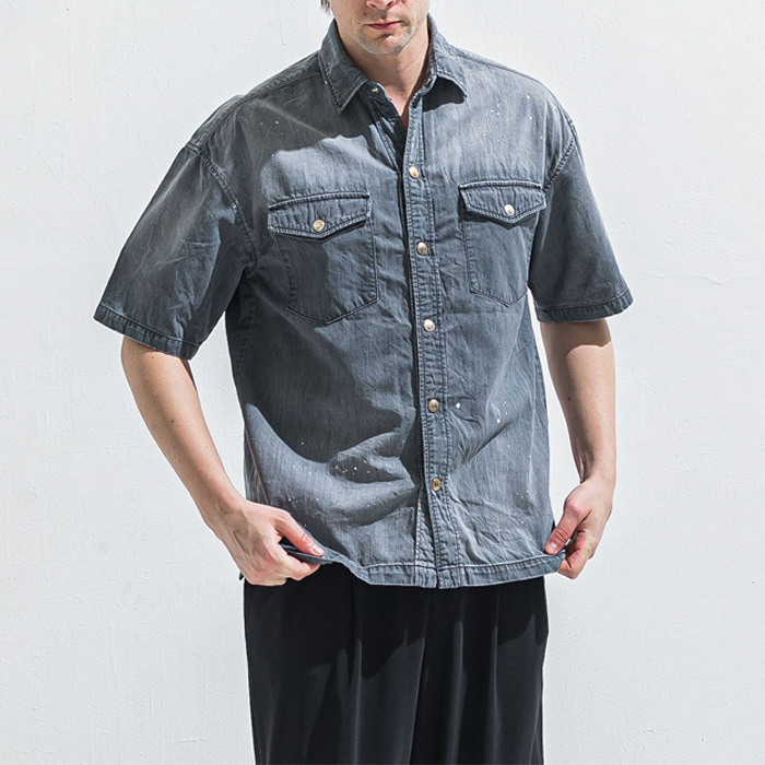 RESOUND CLOTHING(リサウンドクロージング) HALF DENIM SHIRTS RC40-SH-002 BLACK