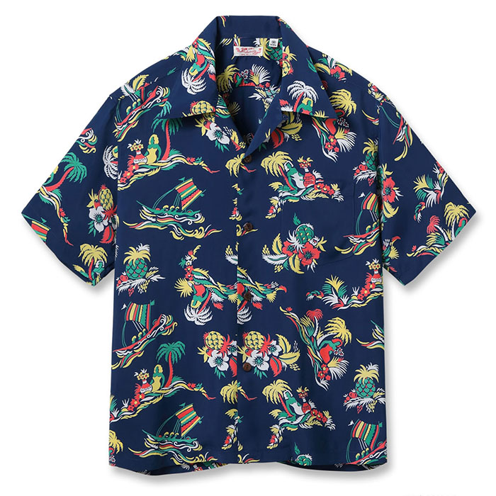 SUN SURF(サンサーフ)Lot No. SS39620 / RAYON HAWAIIAN SHIRT “ISLAND TRIP”:128) NAVY