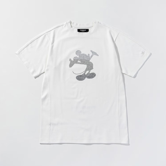 1PIU1UGUALE3 RELAX(ウノピゥウノウグァーレトレ リラックス) × Disney(ディズニー) UST-26093 ミッキーマウス ラインストーンシルエット半袖Tシャツ ホワイト