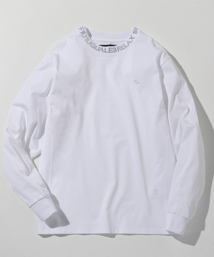 1PIU1UGUALE3 RELAX(ウノピゥウノウグァーレトレ リラックス)ラインストーンネックロゴロングTシャツ UST-25147 ホワイト