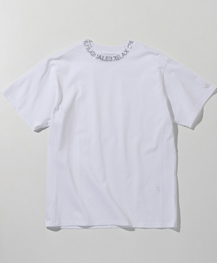 1PIU1UGUALE3 RELAX(ウノピゥウノウグァーレトレ リラックス)ラインストーンネックロゴ半袖Tシャツ UST-25148 ホワイト