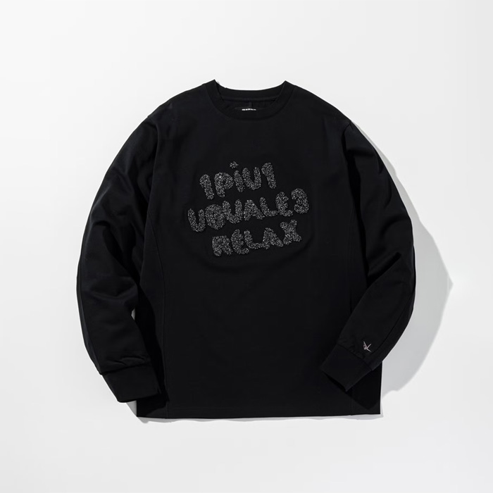 1PIU1UGUALE3 RELAX(ウノピゥウノウグァーレトレ リラックス) UST-26112 グリッター刺繍ロングTシャツ ブラック