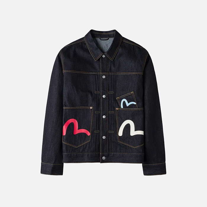 EVISU(エヴィス)カモメプリントとマルチポケット リラックスフィット デニムジャケット
