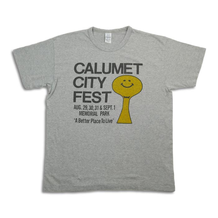 ウエアハウス WHTS-23SU006 Lot 4064 CALUMET CITY FEST 杢グレー メンズ 半袖 プリント Tシャツ カットソー 2ND HAND セコハン