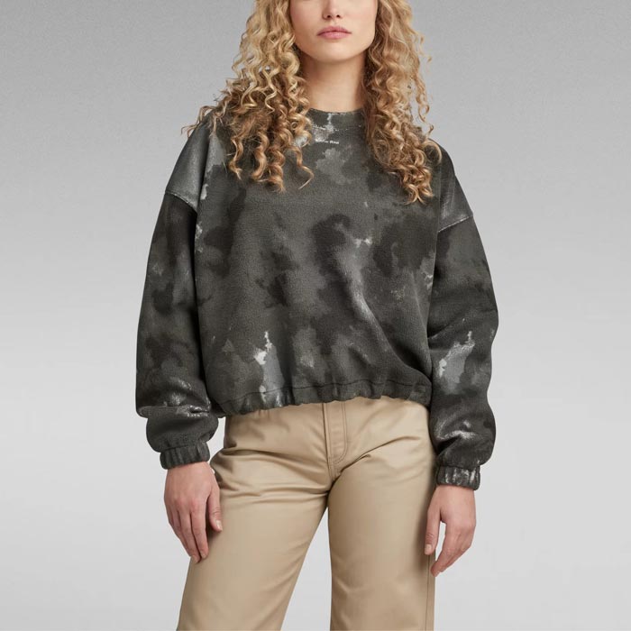 30％OFF ジースターロウ D23763-D481-G144 FLEECE AOP XXL SWEATER ブラック レディース ポーラーフリース スウェット オーバーサイズフィット