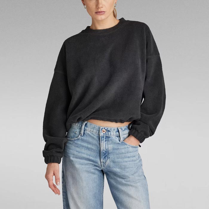 30％OFF ジースターロウ D24237-D430-992 FLEECE XXL SWEATER ブラック レ ディース ポーラーフリース プルオーバー オーバーサイズフィット 無地 刺繍グラフィック