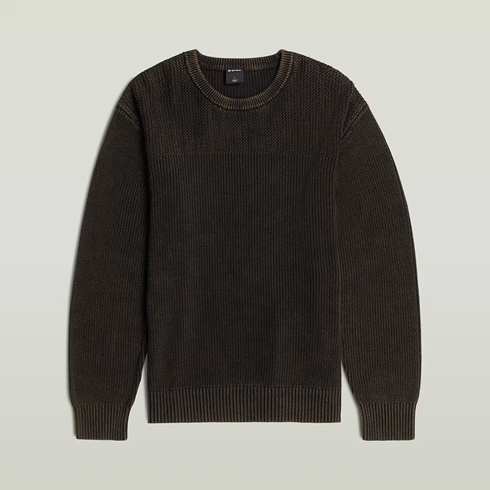 G-STAR RAW(ジースターロウ) D30770-E438-B564 Washed Rib Knit Pullover dark black garment dyed