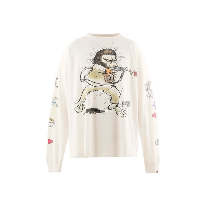 SAINT Mxxxxxx(セントマイケル) × A BATHING APE(アベイシングエイプ) SM-MK1-0000-C38 / BAPE_LS T-SHIRT / RUNNING / WHITE