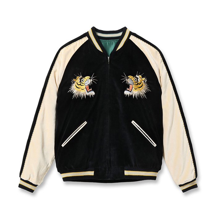 Lot No. TT15795-119 / Mid 1950s Style Velveteen (Two-tone) × Acetate Souvenir Jacket “TIGER HEAD” × “GOLD DRAGON”