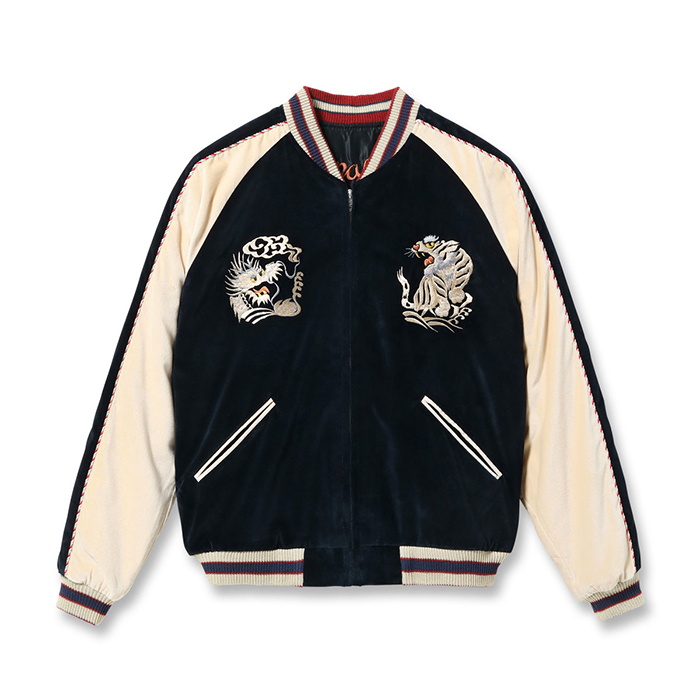 Lot No. TT15795-128 / Mid 1950s Style Velveteen (Two-tone) × Acetate Souvenir Jacket “WHITE DRAGON” × “EAGLE”