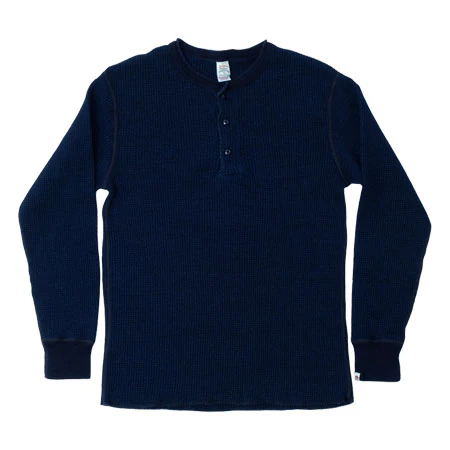 ビッグワッフル ヘンリーネックＴシャツ インディゴ