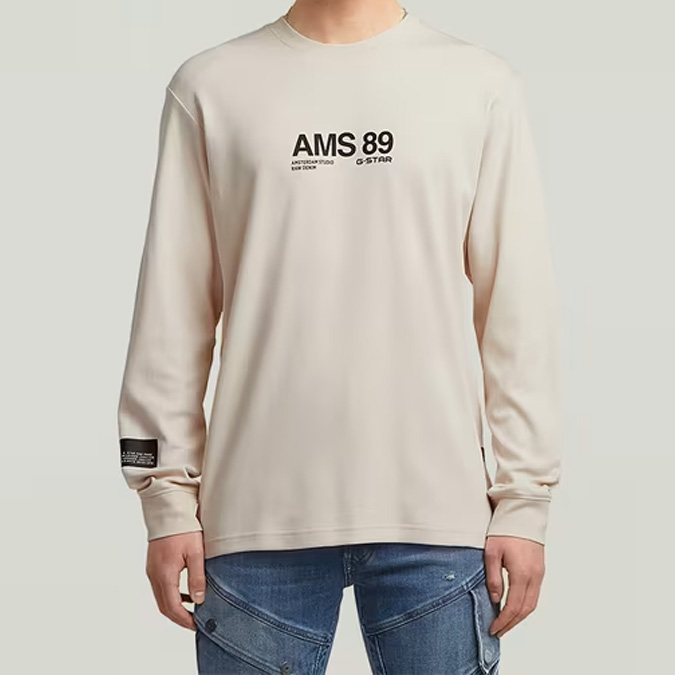 G-STAR RAW(ジースターロウ) D26867-D976-A488 Ams 89 T-Shirt ロングスリーブTシャツ ホワイト