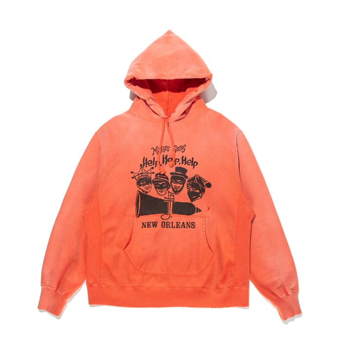 バウワウ BW2302-BMMH BEATLE MANIA MARDI GRAS HOODIE オレンジ メンズ プリント プルオーバー パーカー フーディー スウェット ヴィンテージスウェット